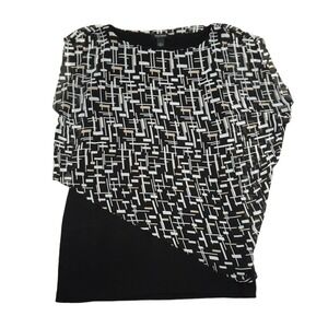 White House Black Market Top Womens Small Black Geometric Dolman Overlay Stretch